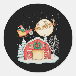 Santa Tractor Farm Farmer Christmas Farming Xmas ラウンドシール