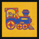 Santa Train ポスター<br><div class="desc">Santa Lives! Santa Train Christmas cards and other holiday gifts feature a unique Keller Kard creation of Santa riding in his blue and red train against a yellow, orange background and holding a flag with the words, Santa Lives. Decorate your home, your friend’s mailboxes or fill those boxes under the...</div>