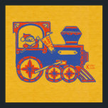 Santa Train ポスター<br><div class="desc">Santa Lives! Santa Train Christmas cards and other holiday gifts feature a unique Keller Kard creation of Santa riding in his blue and red train against a yellow, orange background and holding a flag with the words, Santa Lives. Decorate your home, your friend’s mailboxes or fill those boxes under the...</div>
