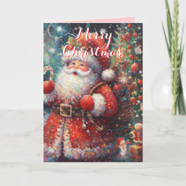 Santa & Tree – Classic Personalized Holiday カード
