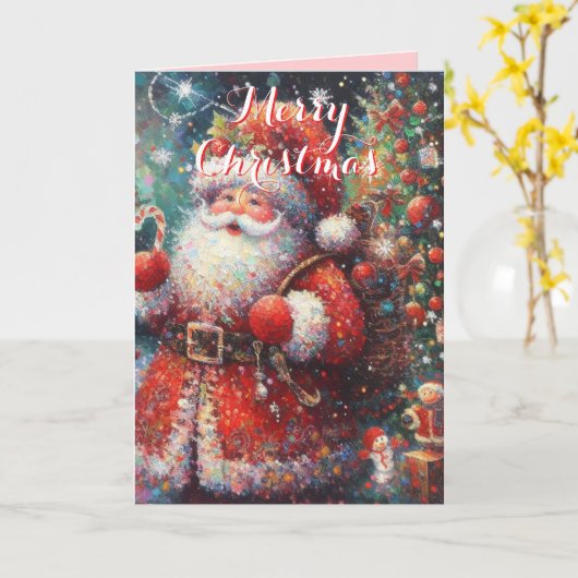 Santa & Tree – Classic Personalized Holiday カード (黄色い花)