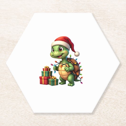 Santa Turtle Christmas Ugly Sweater Funny Holiday ペーパーコースター (正面)