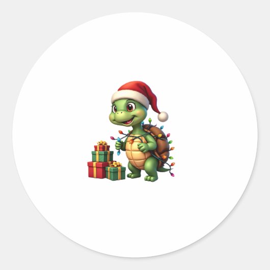 Santa Turtle Christmas Ugly Sweater Funny Holiday ラウンドシール (正面)