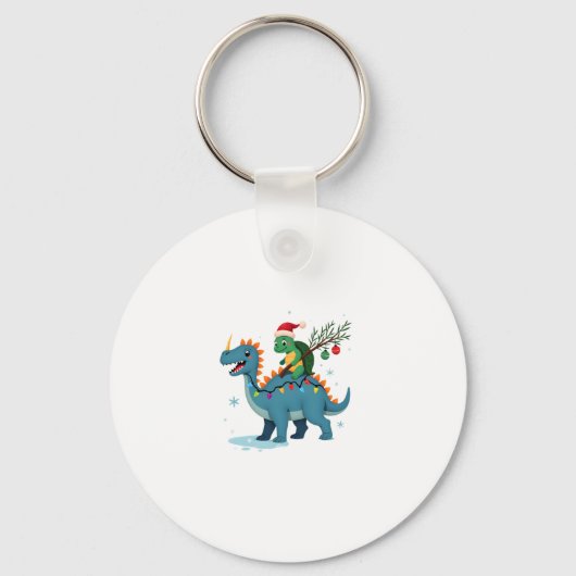 Santa Turtle Riding T-Rex Reindeer Christmas Light キーホルダー (正面)
