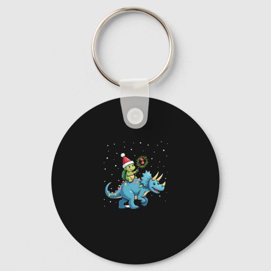 Santa Turtle Riding T-Rex Reindeer Christmas Light キーホルダー (正面)