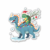 Santa Turtle Riding T-Rex Reindeer Christmas Light シール (正面)