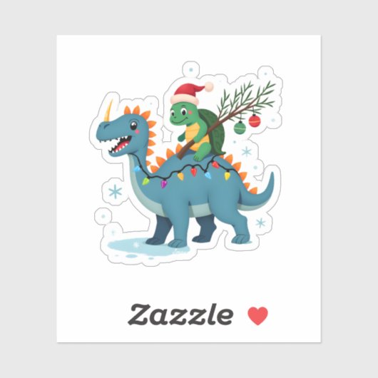 Santa Turtle Riding T-Rex Reindeer Christmas Light シール (シート)
