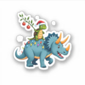 Santa Turtle Riding T-Rex Reindeer Christmas Light シール (正面)