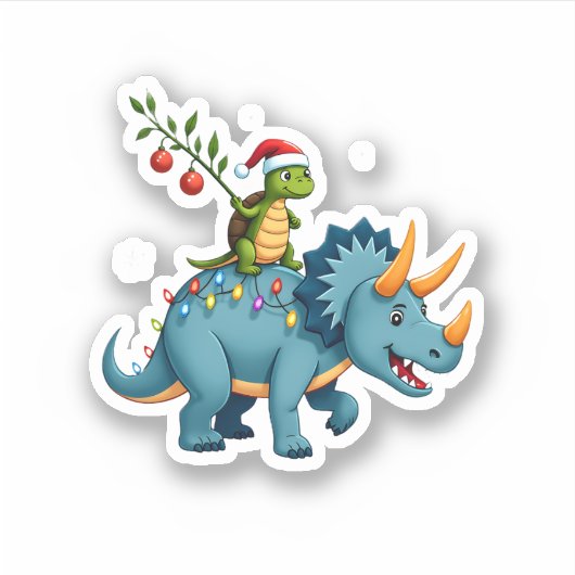 Santa Turtle Riding T-Rex Reindeer Christmas Light シール (正面)
