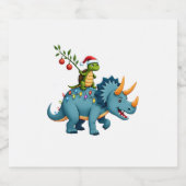 Santa Turtle Riding T-Rex Reindeer Christmas Light スパークリングワインラベル (シングルラベル)