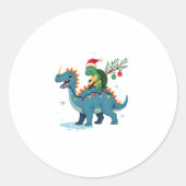 Santa Turtle Riding T-Rex Reindeer Christmas Light ラウンドシール (正面)