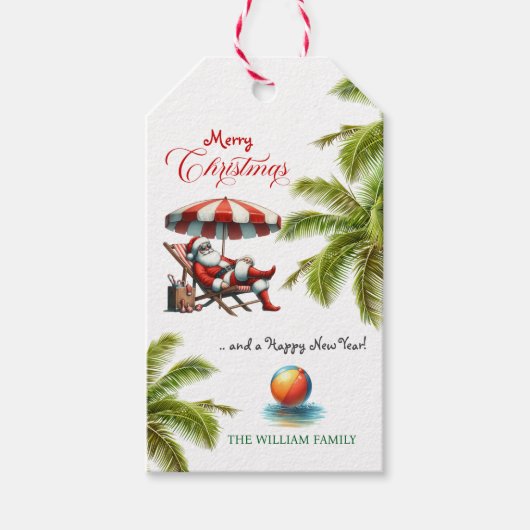 Santa under a Beach Umbrella Christmas ギフトタグ (正面)