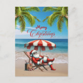 Santa under a Beach Umbrella Christmas シーズンポストカード (正面)
