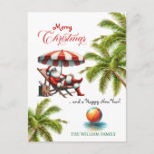 Santa under a Beach Umbrella Christmas シーズンポストカード (正面)