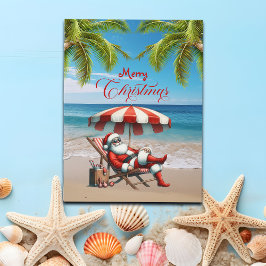 Santa under a Beach Umbrella Christmas シーズンポストカード