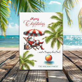 Santa under a Beach Umbrella Christmas シーズンポストカード