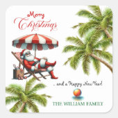 Santa under a Beach Umbrella Christmas スクエアシール (正面)
