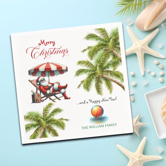 Santa under a Beach Umbrella Christmas スタンダードカクテルナプキン