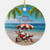 Santa under a Beach Umbrella Christmas セラミックオーナメント (裏面)