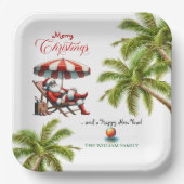 Santa under a Beach Umbrella Christmas ペーパープレート (正面)