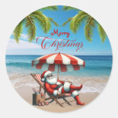 Santa under a Beach Umbrella Christmas ラウンドシール (正面)