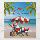 Santa under a Beach Umbrella Christmas ワインラベル (シングルラベル)
