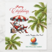 Santa under a Beach Umbrella Christmas ワインラベル (シングルラベル)