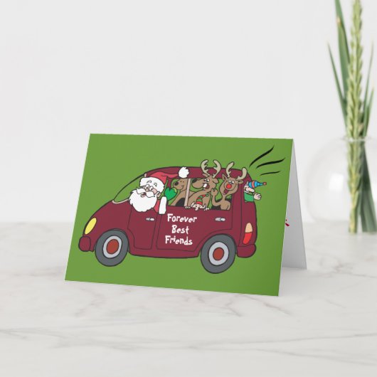 Santa Van with Reindeer 最高の FriendsまたはYOUR TEXT シーズンカード (正面)