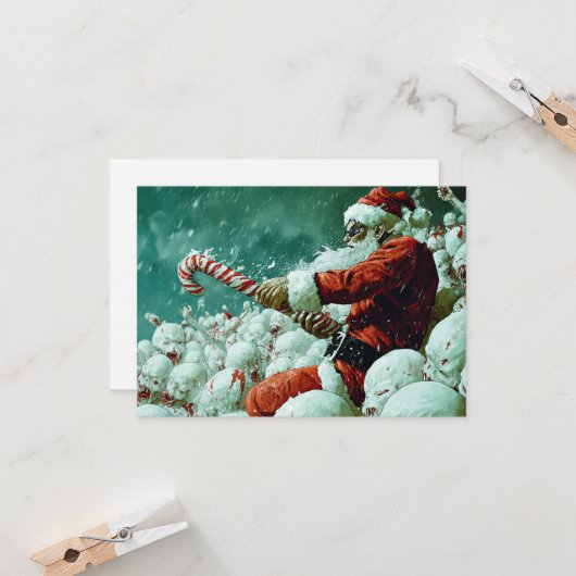 Santa Versus The Snowmen Flat Greeting Card カード (正面/裏面インサイチュ)