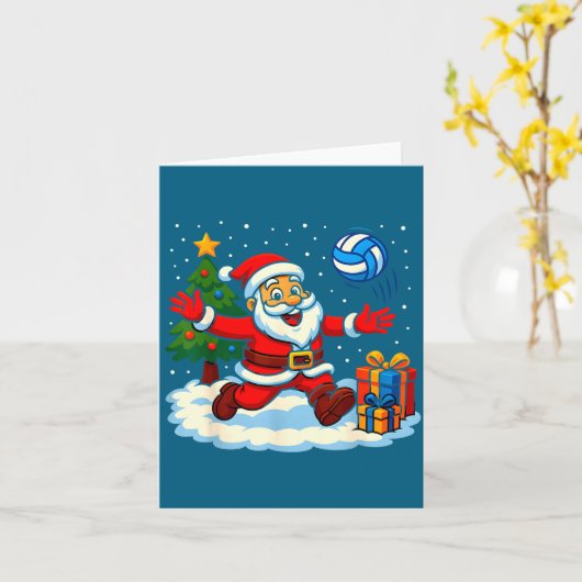 Santa Volleyball Playing Srt Christmas Tree Xmas P カード (黄色い花)
