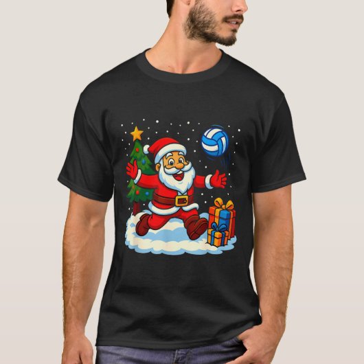 Santa Volleyball Playing Srt Christmas Tree Xmas P Tシャツ (正面)