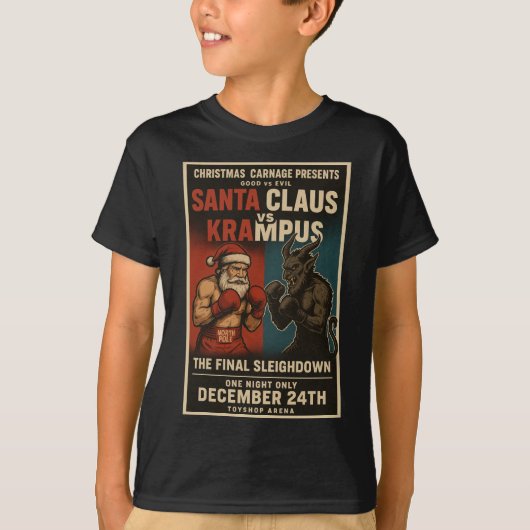 Santa vs Krampus Fight Night Christmas Shirt – Dar Tシャツ (正面)