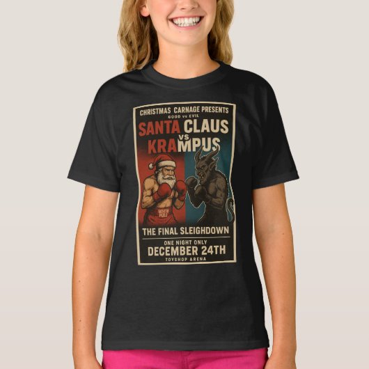Santa vs Krampus Fight Night Christmas Shirt – Dar Tシャツ (正面)