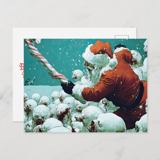 Santa vs Snowmen Flat Greeting Card ポストカード (正面/裏面)