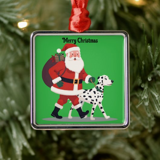 Santa walking a Dalmatian dog Christmas Ornament メタルオーナメント (ツリー)