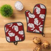 Santa White Christmas Mouse Screwball Graphics 鍋つかみ&鍋敷きセット (トップダウン)