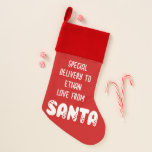 Santa White Redの特別配送子名 クリスマスストッキング<br><div class="desc">サンタホワイト赤の特別配送子供の名前。サンタさんご自身の個人ストッキングから！サンタは、星のモチーフと文字の残りの部分を持つセットスクリプトに入っている息子や娘の名前でパーソナライズできる。</div>