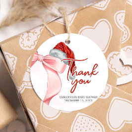 Santa Winter Baby Shower Round フェイバータグ