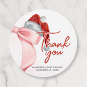 Santa Winter Baby Shower Round フェイバータグ (正面)