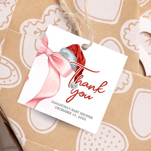 Santa Winter Baby Shower Square フェイバータグ