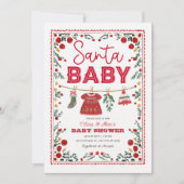 Santa Winter Christmas Clothesline Baby Shower 招待状 (正面)