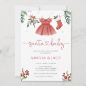 Santa Winter Christmas Holiday Baby Shower 招待状 (正面)