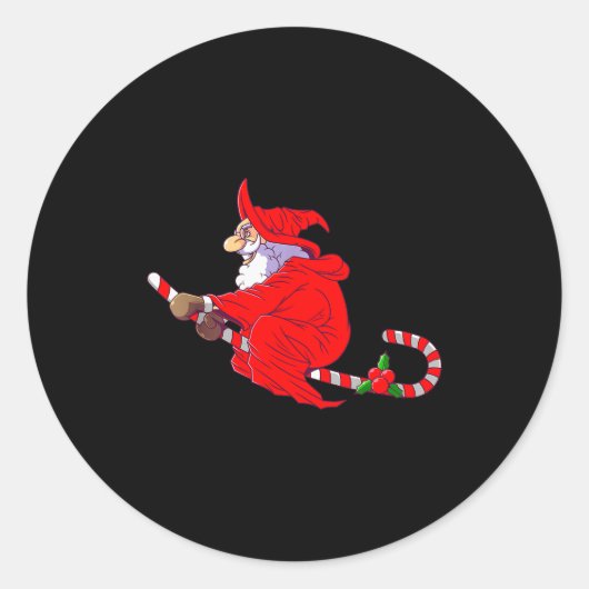Santa Witch Candy Cane Christmas Santa Hat Funny C ラウンドシール (正面)
