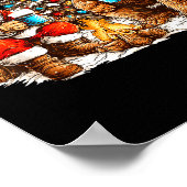 Santa With Bigfoot Christmas Campfire Funny Sasqua ポスター (角)