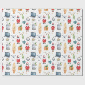 Santa with computer and Surfboard on Christmas  ラッピングペーパー (フラット)