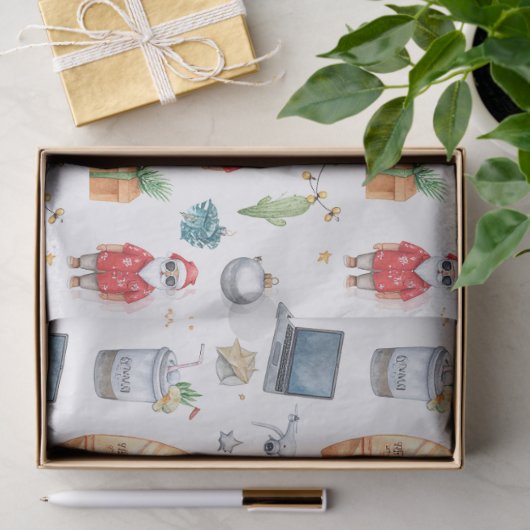 Santa with computer and Surfboard on Christmas  薄葉紙 (ギフト)