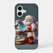 Santa with Double Snow Globe, Christmas, Author Na iPhone 16ケース (裏面)