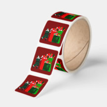 Santa With Gift Sacks on Red Sticker Roll