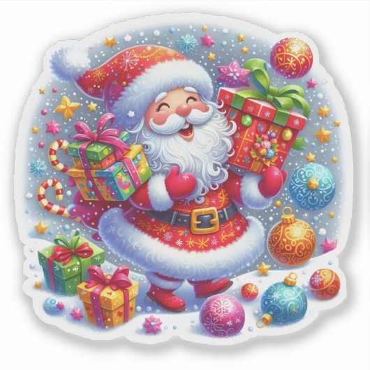 Santa With Gifts Under Snowflakes シール (正面)
