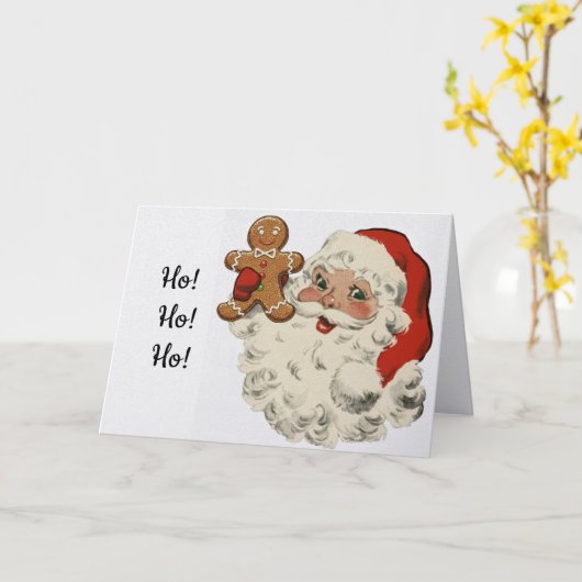 Santa With Gingerbread Man Christmas Card カード (黄色い花)